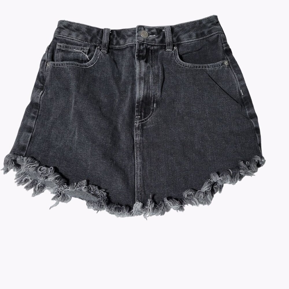 Pacsun Jean Mini Skirt Womens Size 26 Short Cut Off Black Denim Casual